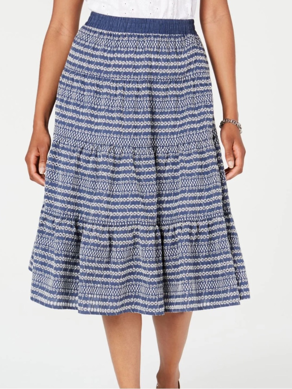 Tommy Hilfiger Navy and White Tiered Maxi Skirt Aquarius XL